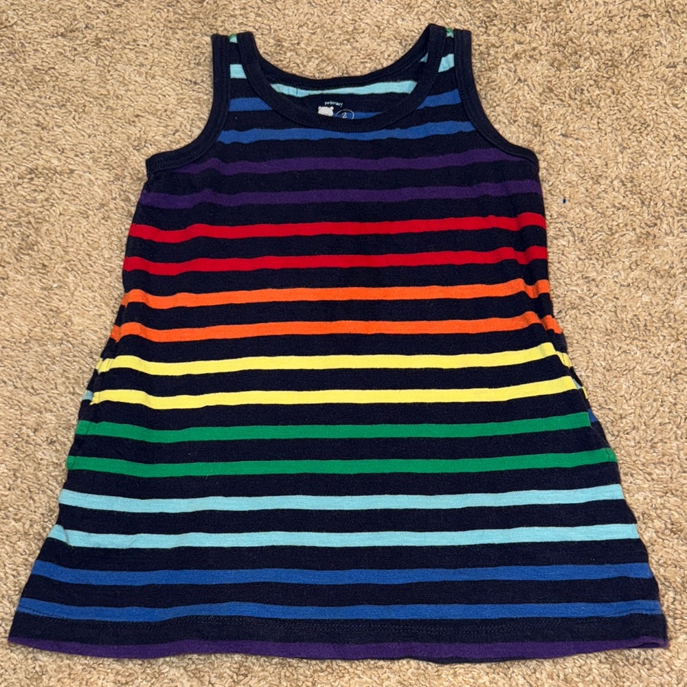Primary rainbow Striped Kids dress with pockets
